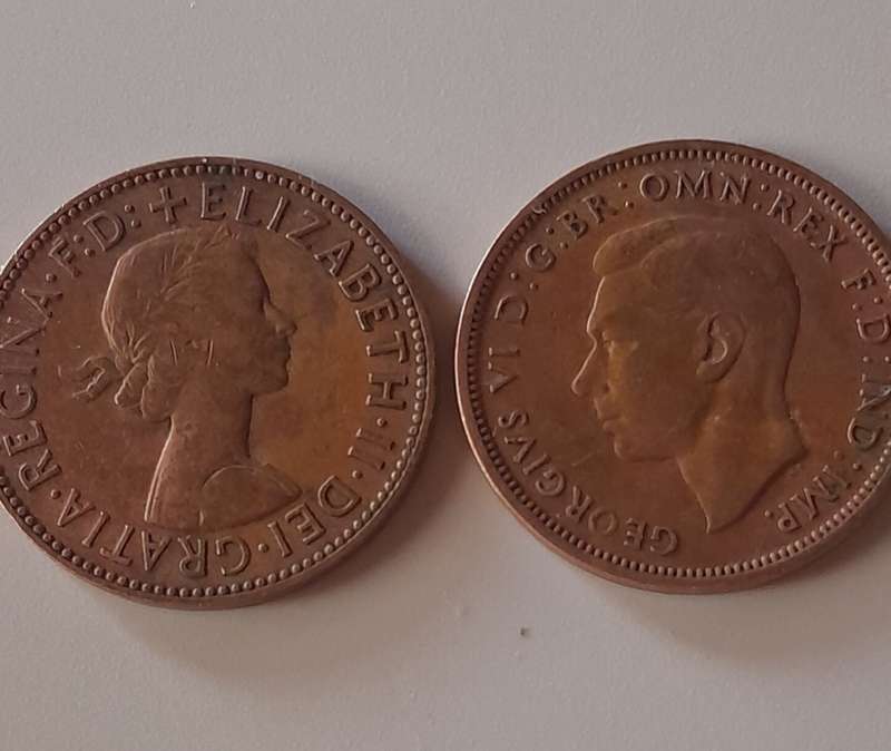 1938 1958 British 1/2 Penny
