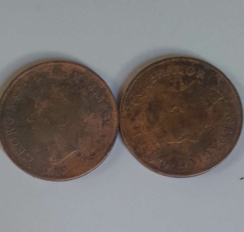 2 x British King George 1/2 Penny / 1 Penny?