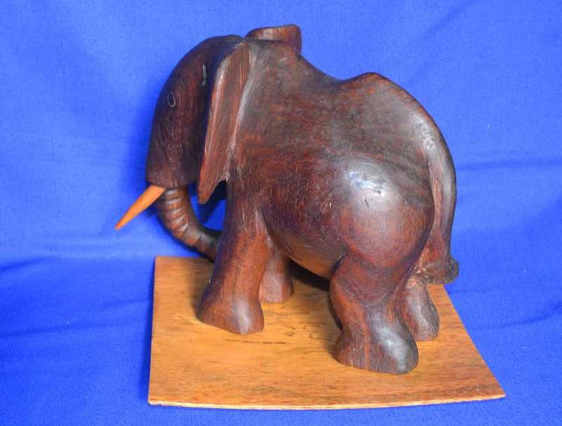 Carved Wooden Elephant on Stand