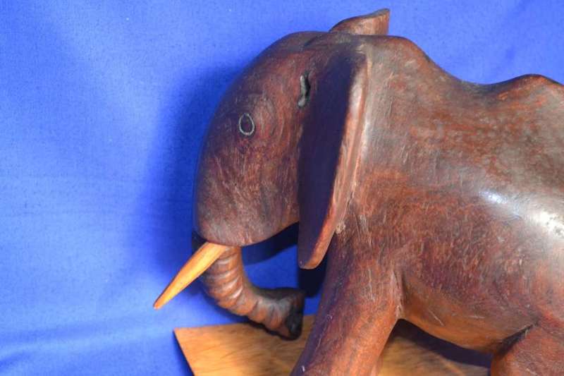 Carved Wooden Elephant on Stand