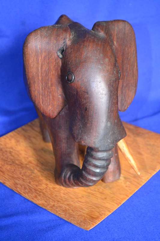 Carved Wooden Elephant on Stand
