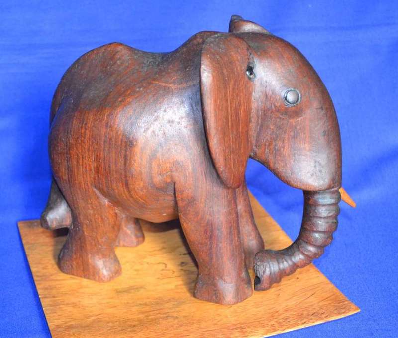 Carved Wooden Elephant on Stand