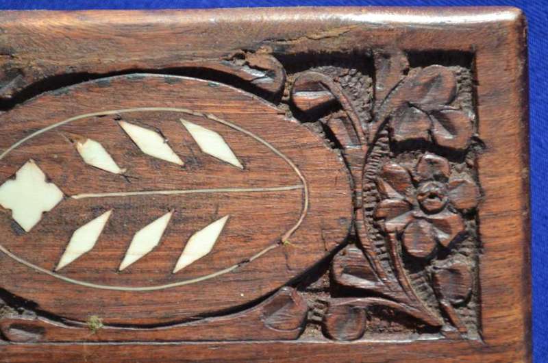 Hand Carved Wooden Trinket Box with Bone Inlay
