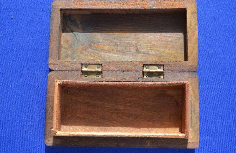 Hand Carved Wooden Trinket Box with Bone Inlay