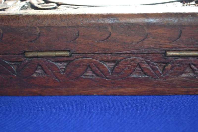 Hand Carved Wooden Trinket Box with Bone Inlay