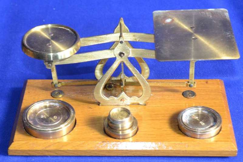 Vintage Brass Postal Scale with Weights - Made in England