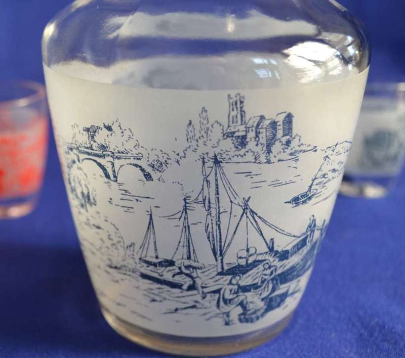 Vintage Luminarc Carafe with Stopper and Two Shot glasses