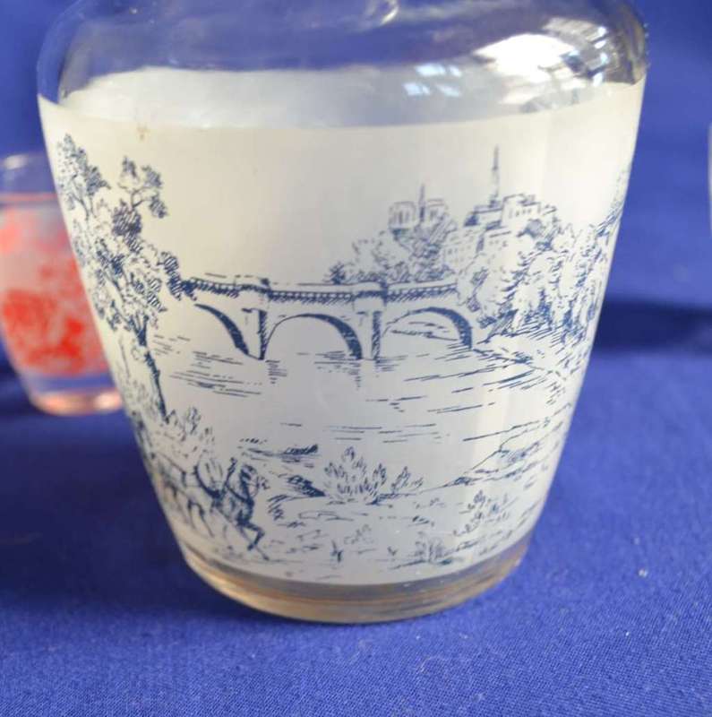 Vintage Luminarc Carafe with Stopper and Two Shot glasses