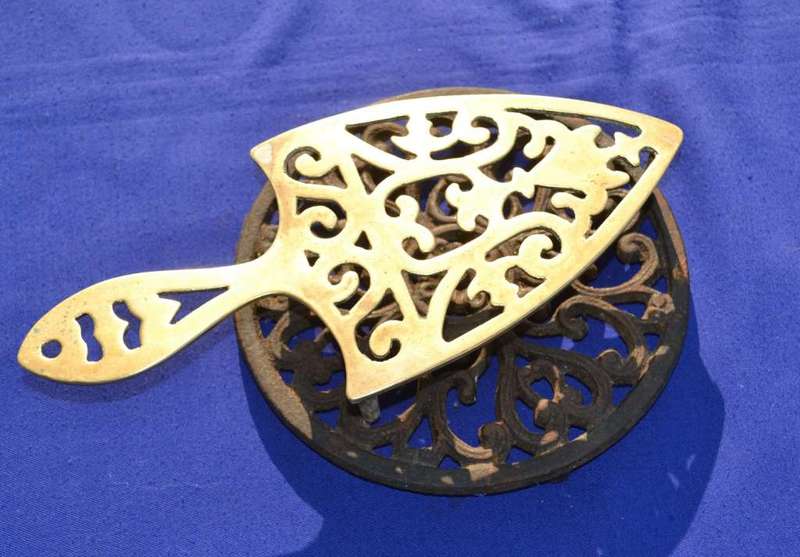 Vintage Brass iron Stand and Cast Iron Pot Trivet