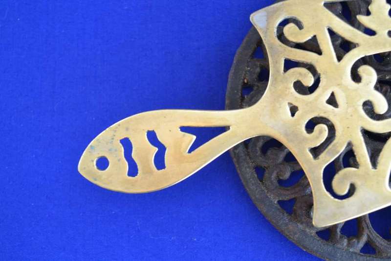 Vintage Brass iron Stand and Cast Iron Pot Trivet