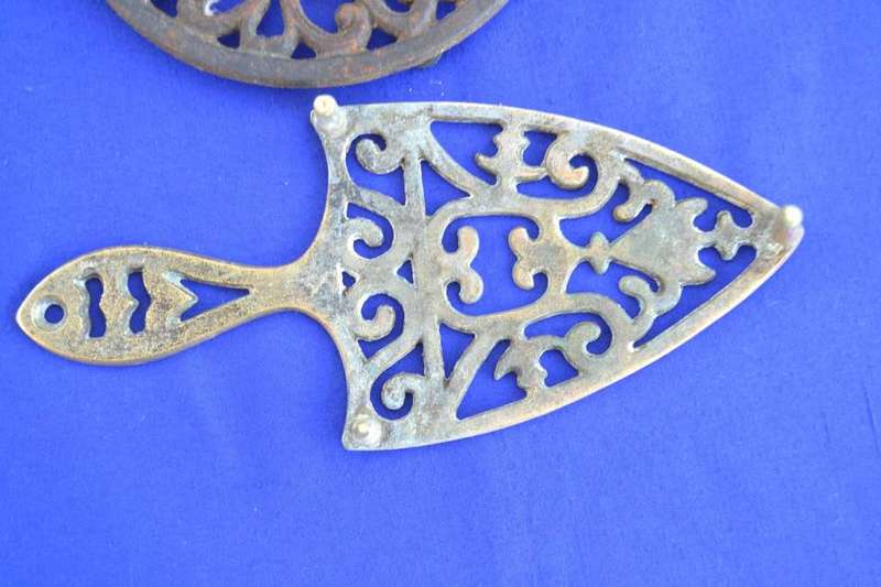 Vintage Brass iron Stand and Cast Iron Pot Trivet