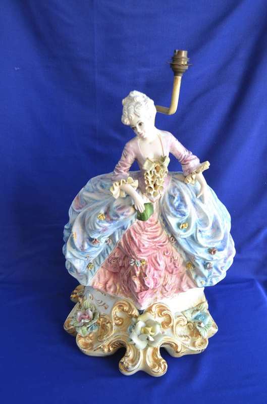 Huge Vintage Italian Porcelain Figural Lamp with Original Shade