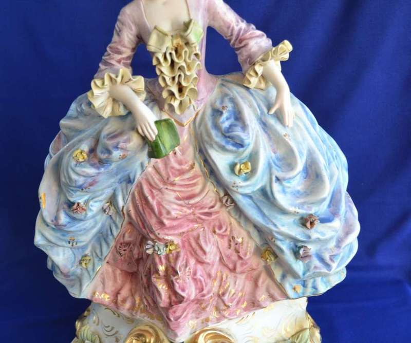 Huge Vintage Italian Porcelain Figural Lamp with Original Shade