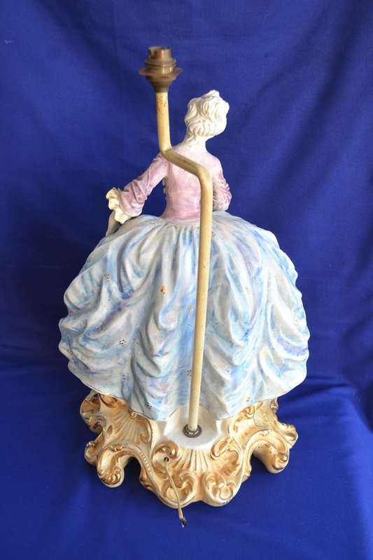 Huge Vintage Italian Porcelain Figural Lamp with Original Shade