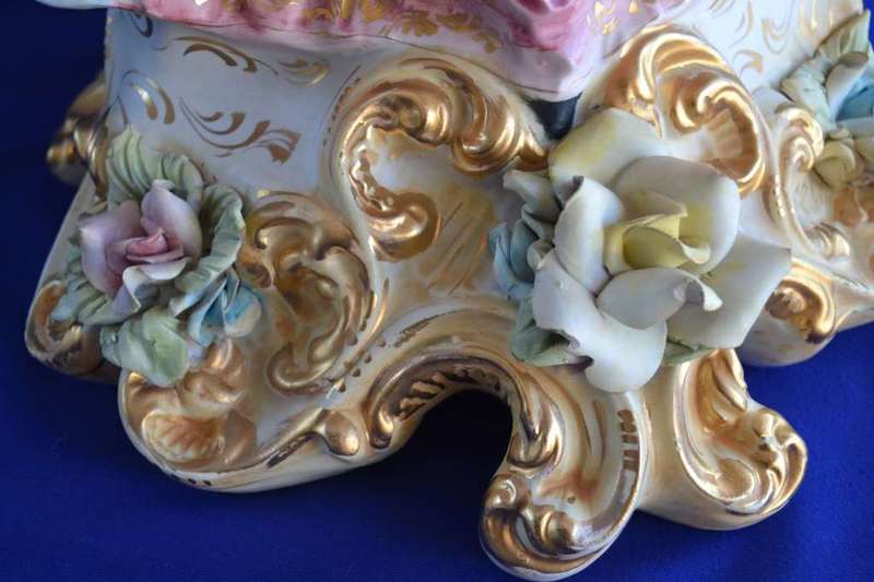 Huge Vintage Italian Porcelain Figural Lamp with Original Shade