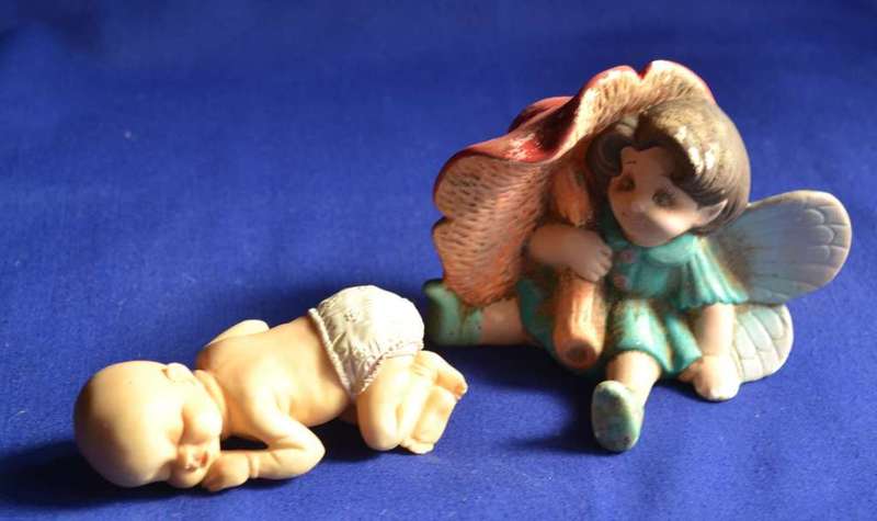 Ceramic Porcelain Fairy and Sleeping Baby Ornament