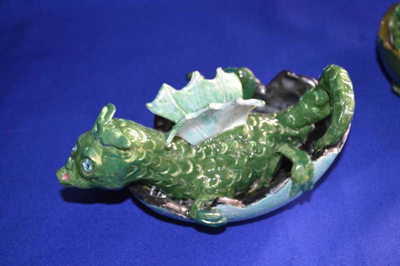 Pair of Ceramic Dragon Babies  Hatching From Egg