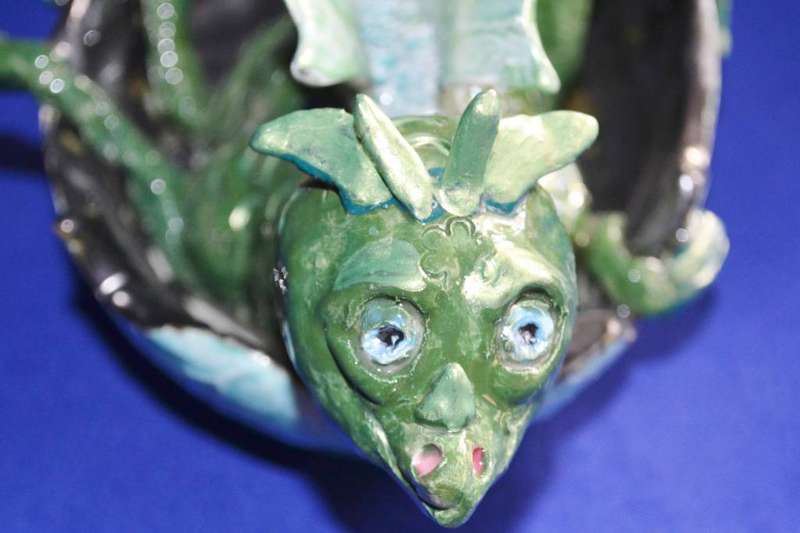 Pair of Ceramic Dragon Babies  Hatching From Egg