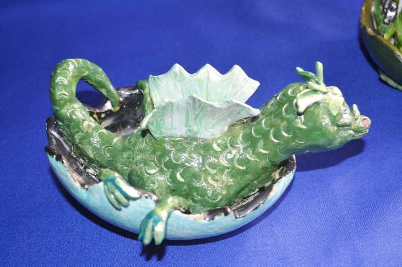 Pair of Ceramic Dragon Babies  Hatching From Egg