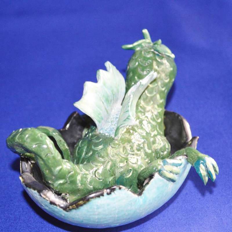 Pair of Ceramic Dragon Babies  Hatching From Egg