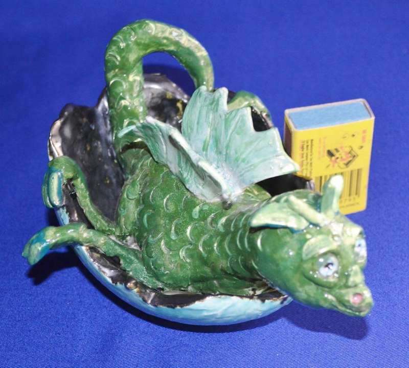 Pair of Ceramic Dragon Babies  Hatching From Egg
