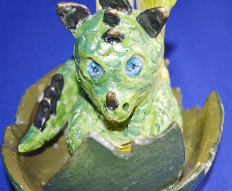 Pair of Ceramic Dragon Babies  Hatching From Egg
