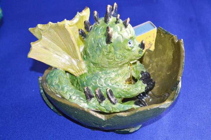 Pair of Ceramic Dragon Babies  Hatching From Egg