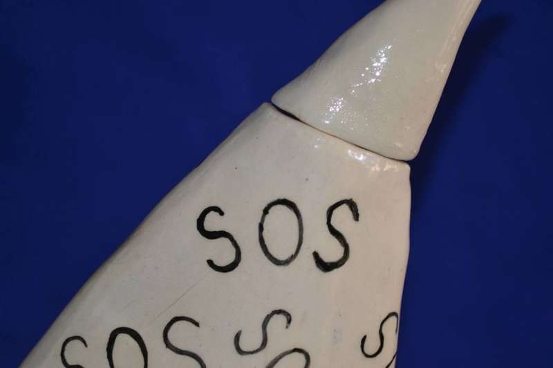 Large Ceramic Rhino Horn Shaped Decanter