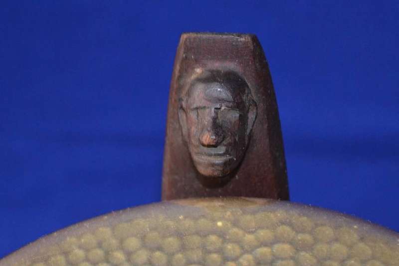 Small carved Tripod Table with Hammered Brass Top
