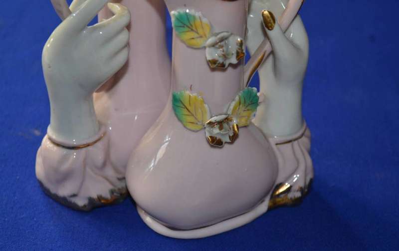 Pair of Vintage Porcelain Vase/ Pitcher with Hand Holding Handle c1960,s