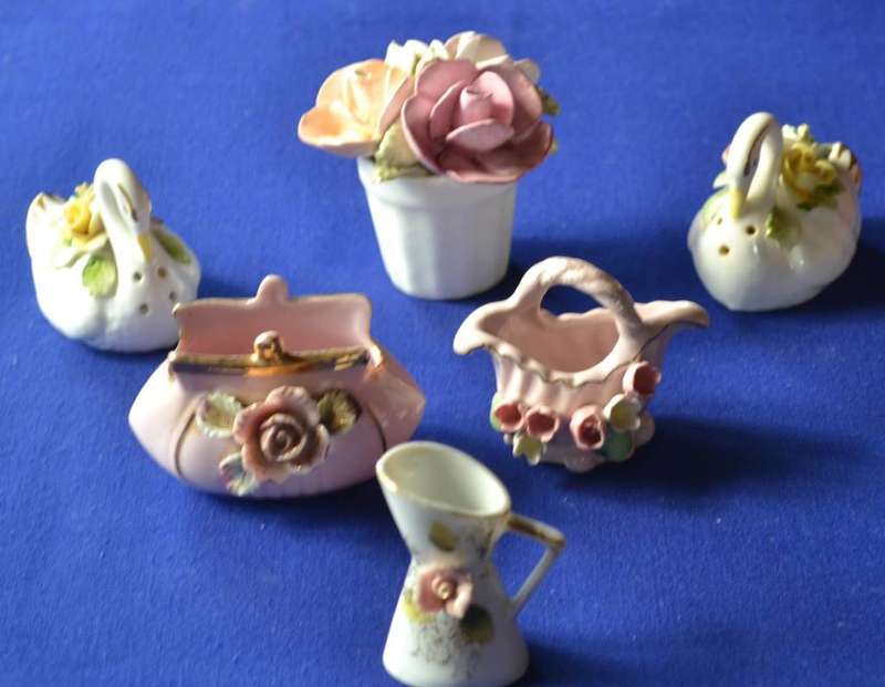 Royal Adderley Swan Salt and Pepper Shakers Plus Assorted Miniatures