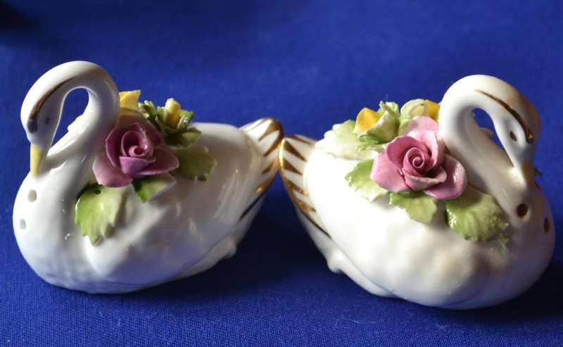 Royal Adderley Swan Salt and Pepper Shakers Plus Assorted Miniatures