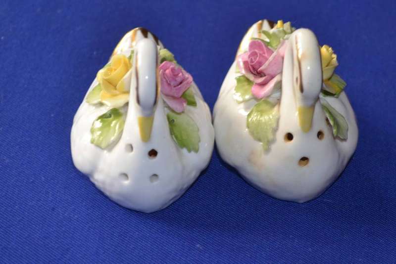 Royal Adderley Swan Salt and Pepper Shakers Plus Assorted Miniatures