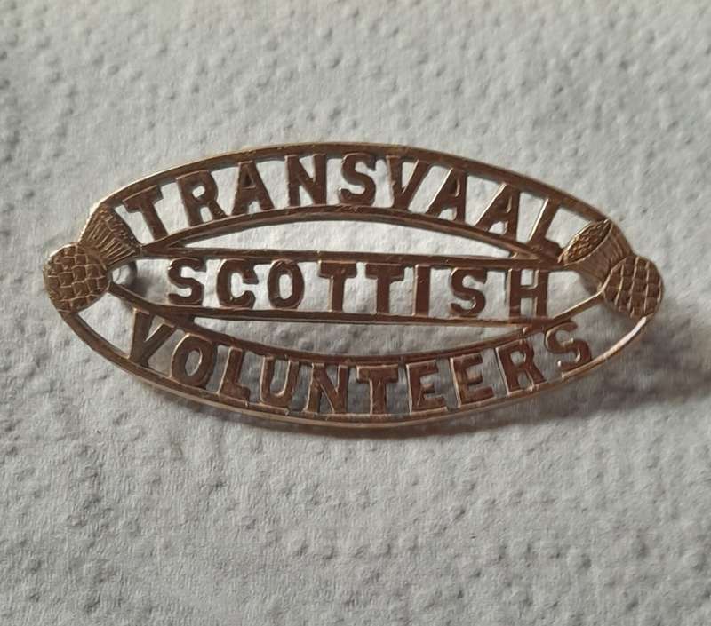 Transvaal Scottish Volunteers one Piece Bronzed Shoulder Title