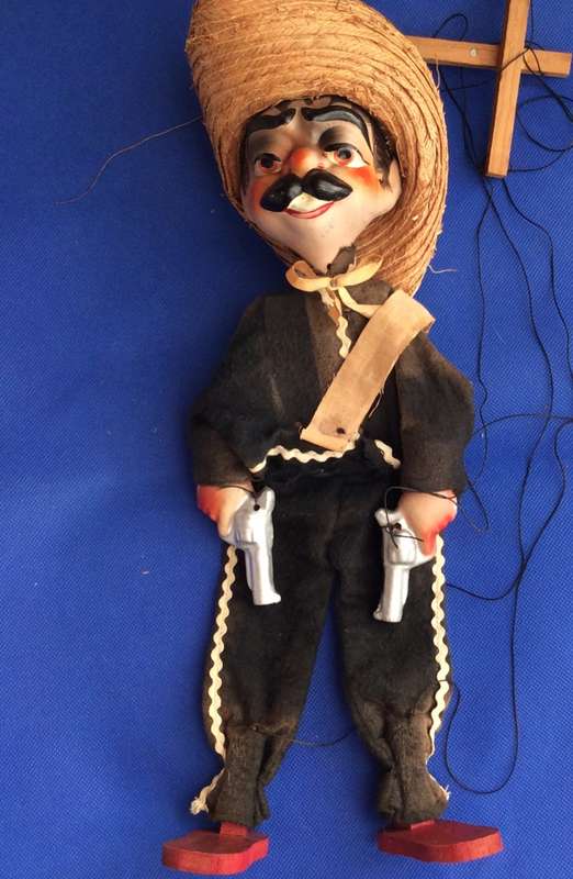 Vintage Mexican Gun Toting Bandito Marionette c1960s