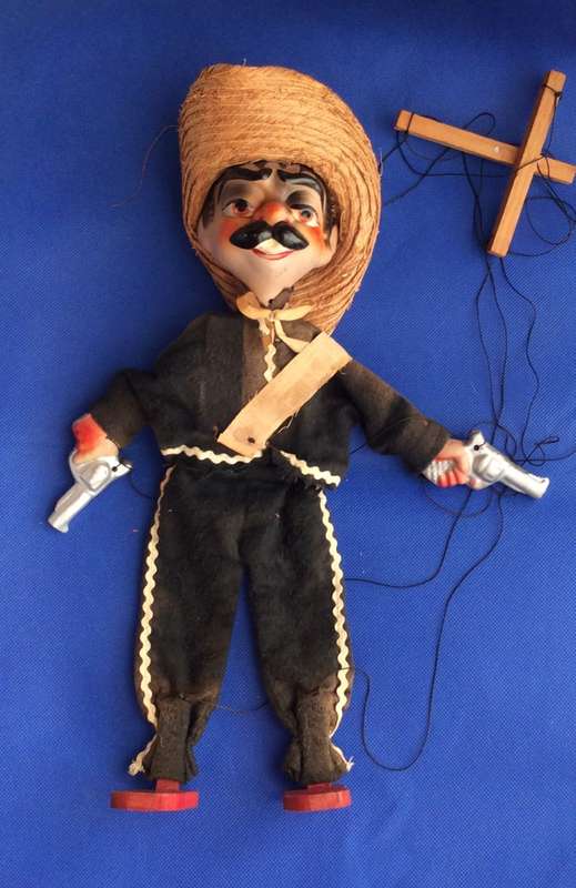 Vintage Mexican Gun Toting Bandito Marionette c1960s