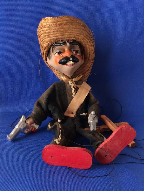 Vintage Mexican Gun Toting Bandito Marionette c1960s