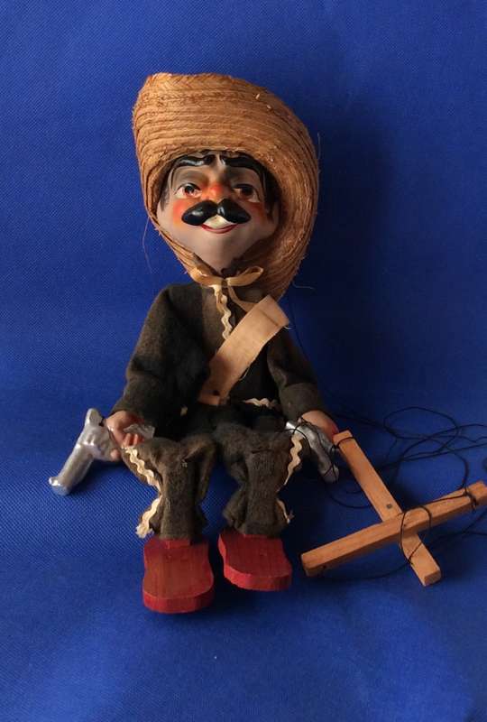 Vintage Mexican Gun Toting Bandito Marionette c1960s