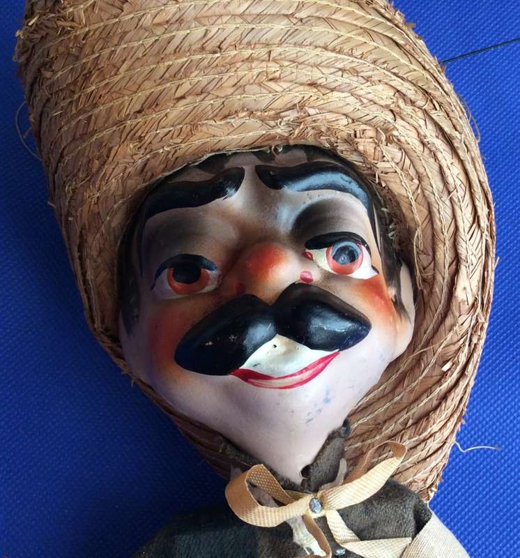 Vintage Mexican Gun Toting Bandito Marionette c1960s
