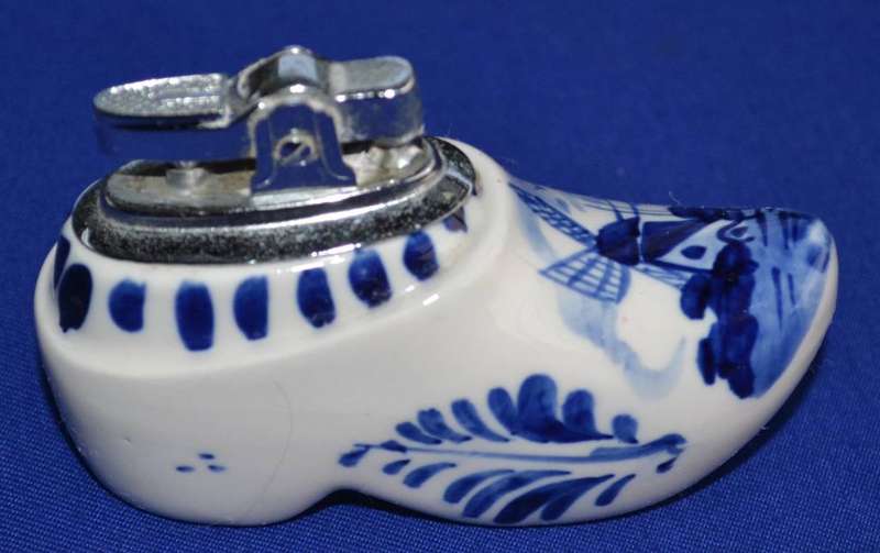 Vintage Hand Painted Delft Blue Porcelain Clog Table Lighter