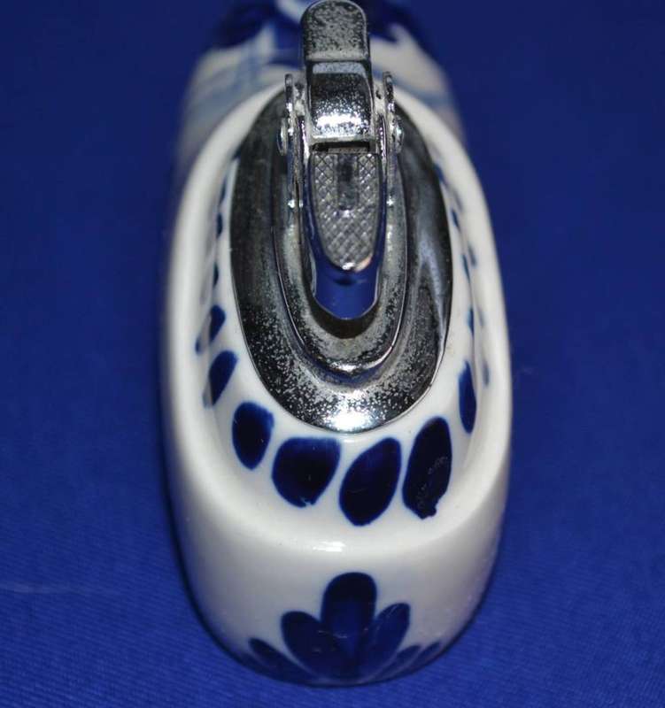 Vintage Hand Painted Delft Blue Porcelain Clog Table Lighter