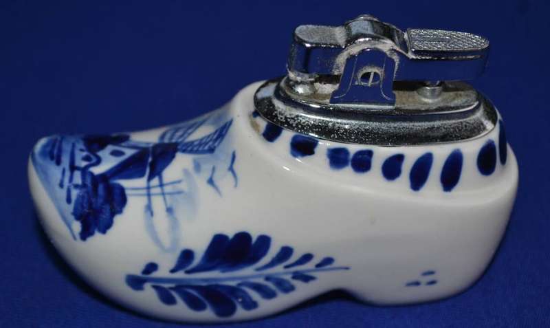 Vintage Hand Painted Delft Blue Porcelain Clog Table Lighter
