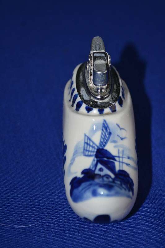 Vintage Hand Painted Delft Blue Porcelain Clog Table Lighter