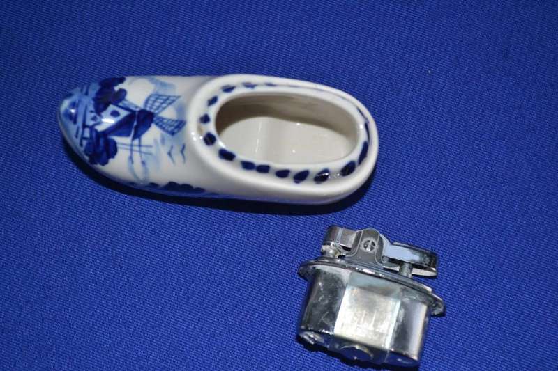 Vintage Hand Painted Delft Blue Porcelain Clog Table Lighter