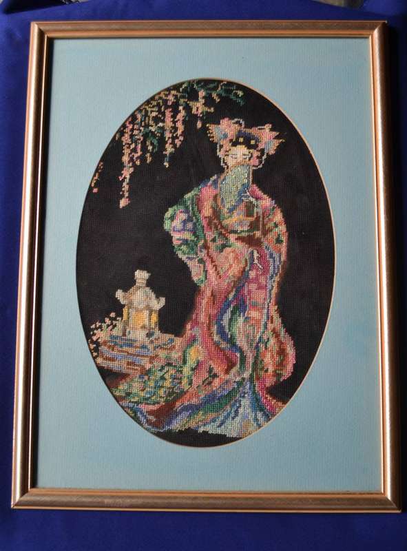 Vintage Oriental Style Tapestry - Framed behind Glass
