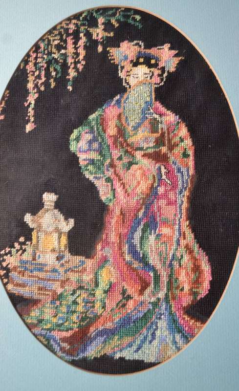 Vintage Oriental Style Tapestry - Framed behind Glass