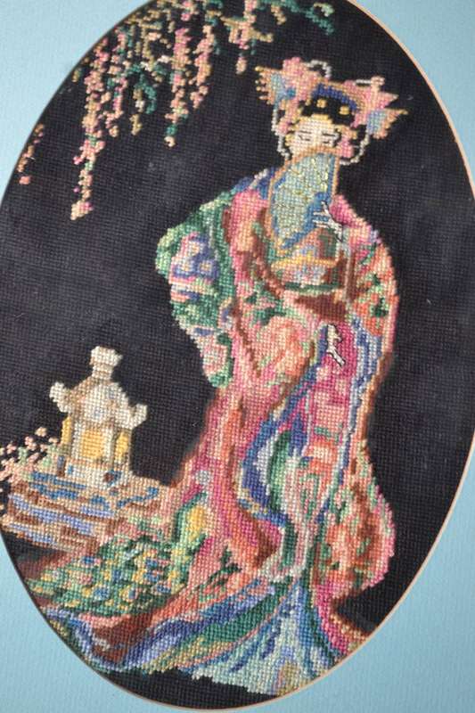 Vintage Oriental Style Tapestry - Framed behind Glass