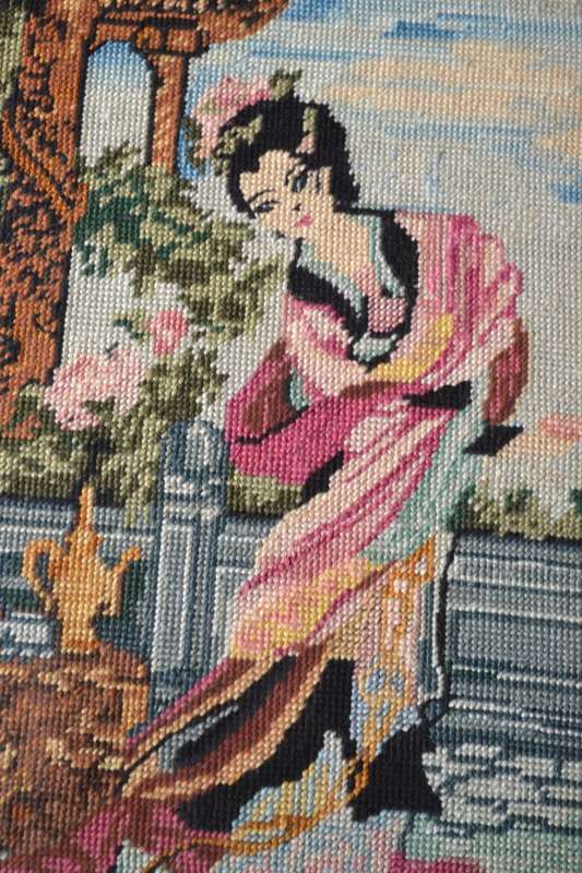 Vintage Oriental Style Tapestry - Framed behind Glass