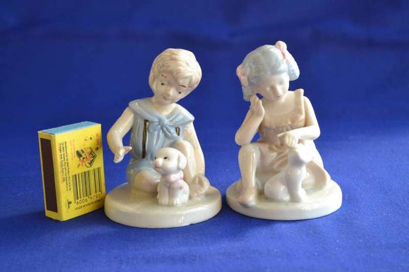 Heritage Porcelain Figurines "Puppy Love" and Girl & Kitten"