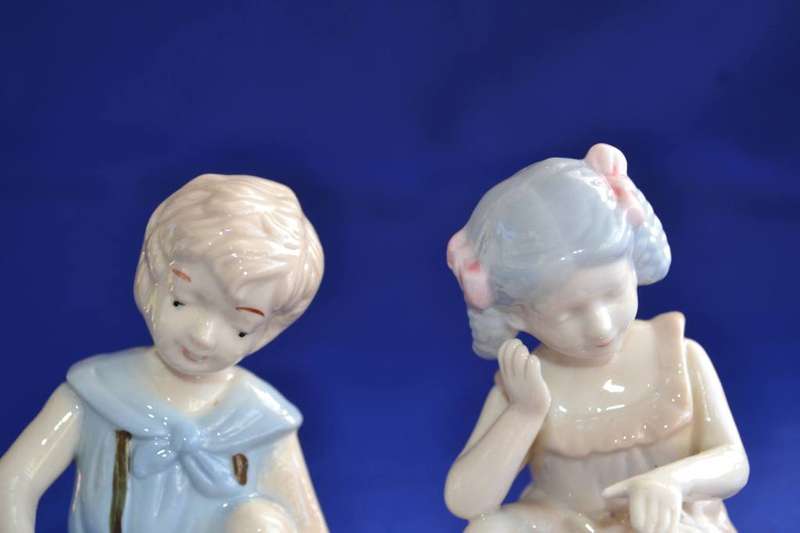Heritage Porcelain Figurines "Puppy Love" and Girl & Kitten"